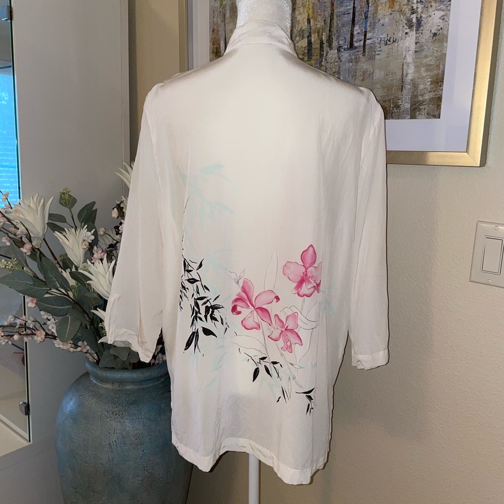 What if ..? 100% silk white-cream tone button down blouse - Picture 6 of 16